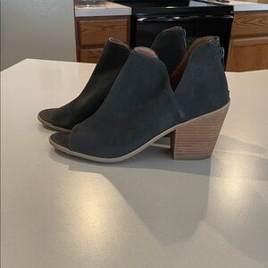 Susina Charcoal Gray Peep-Toe Heeled Booties